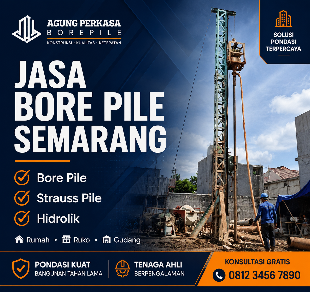 Proses pengeboran bore pile mini crane di Semarang untuk proyek konstruksi